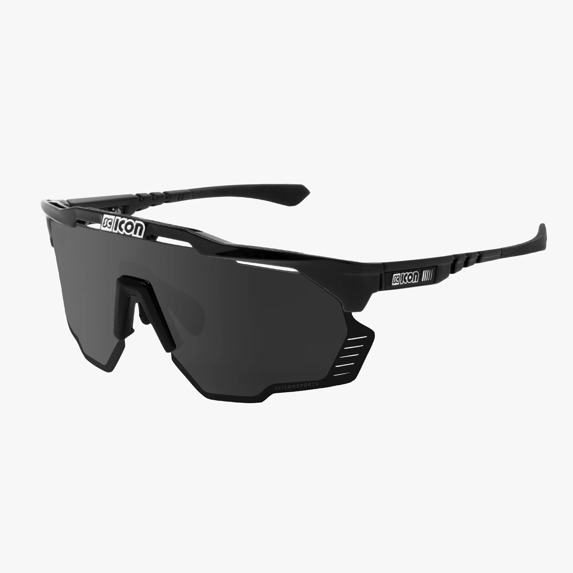 Scicon Aeroshade Kunken high-performance sport sunglasses with carbon matte frame and red mirror lenses.