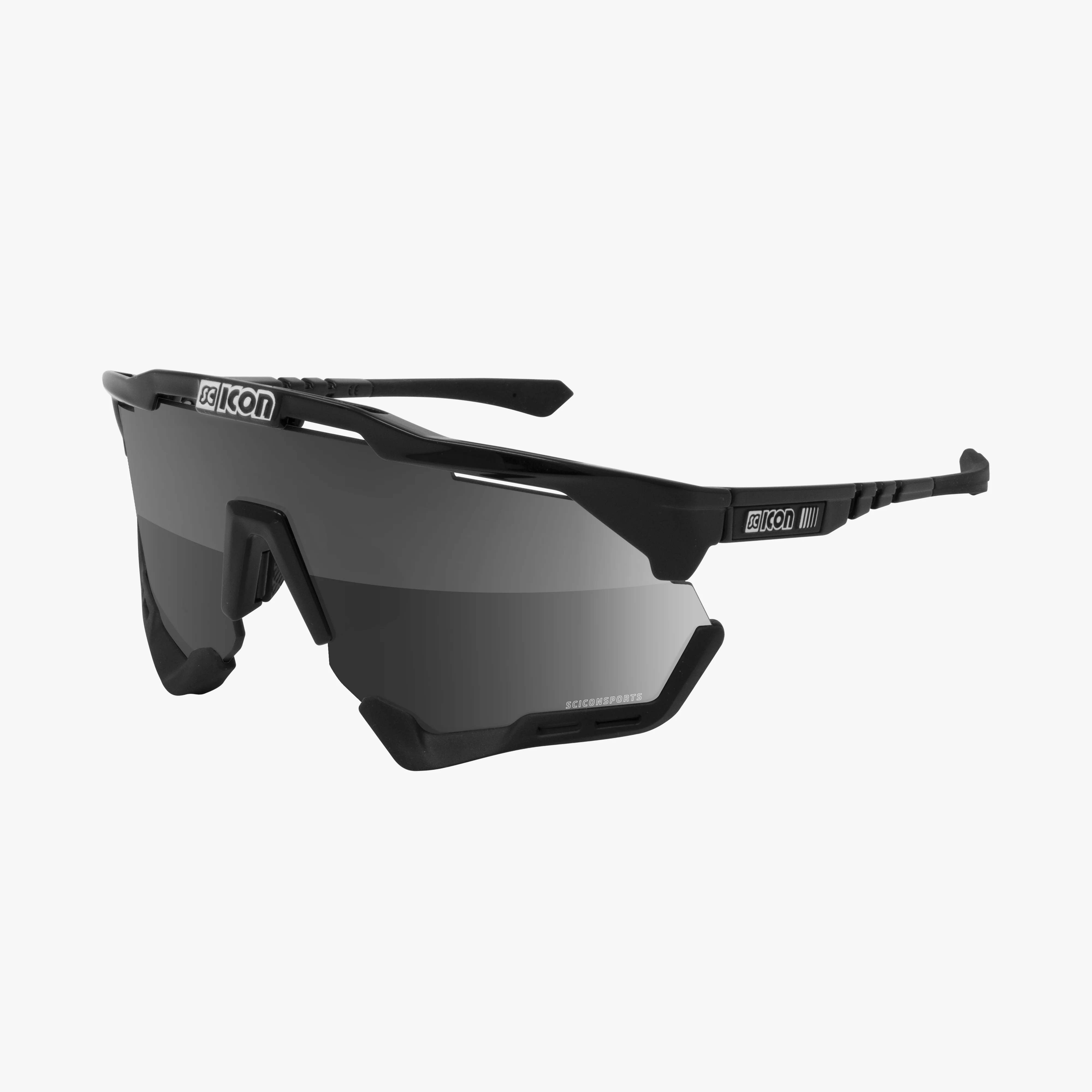 Scicon AeroShade XL high-performance sport sunglasses with matte carbon frame and red multi-mirror lenses