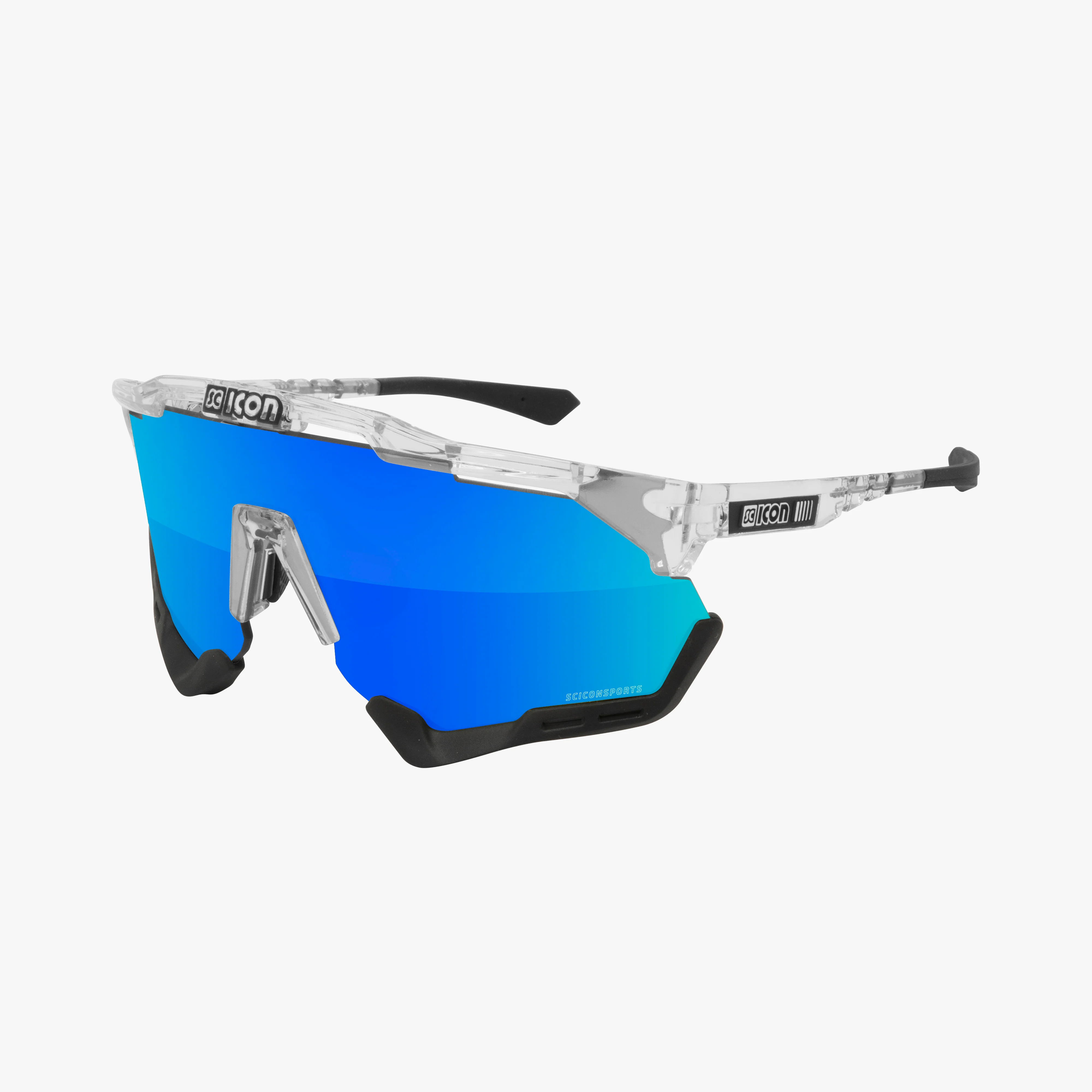 Scicon AeroShade XL high-performance sport sunglasses with carbon matte frame and red mirror lenses.