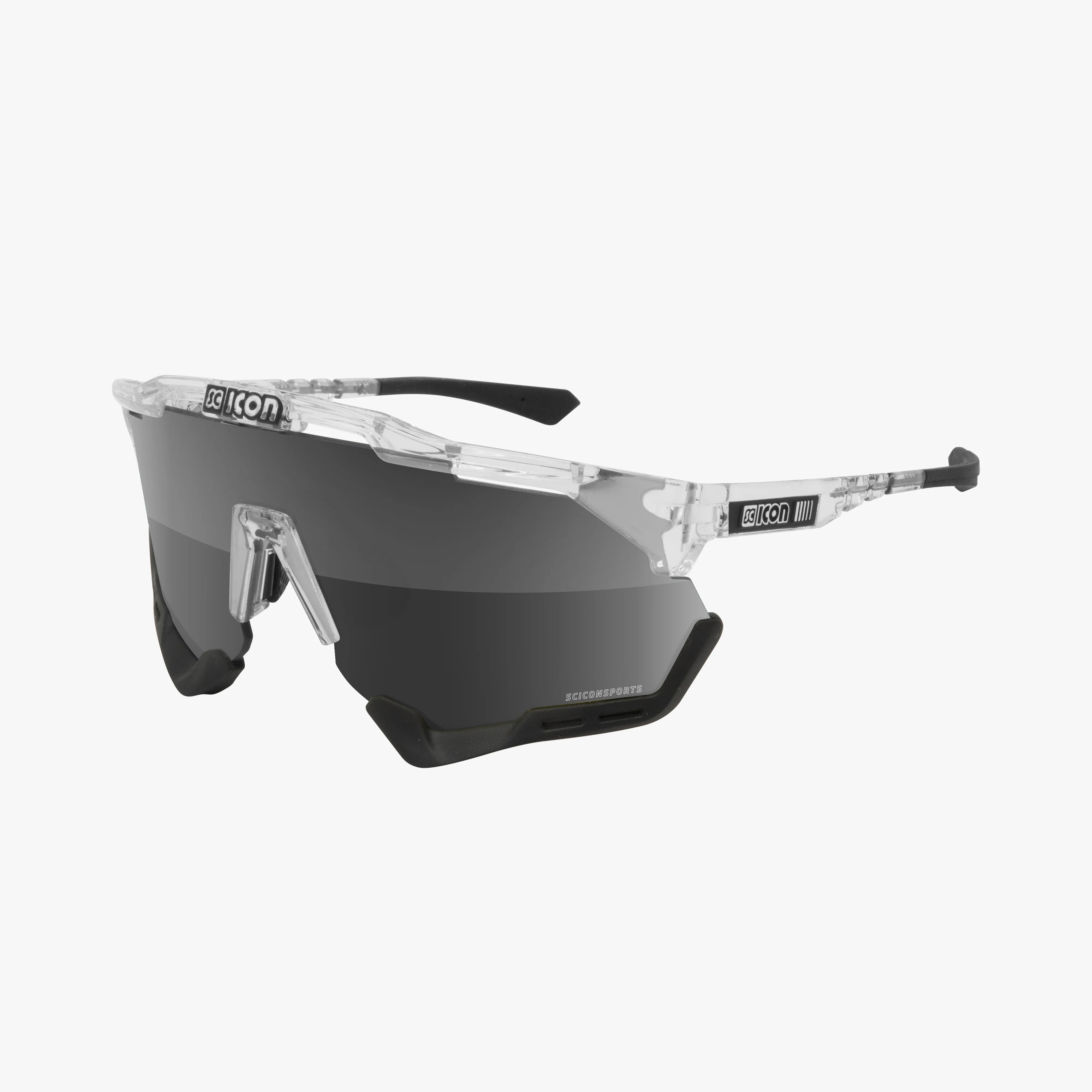 Scicon Aeroshade XL high-performance sport sunglasses with matte carbon frame and red mirror lenses, designed for active sports.