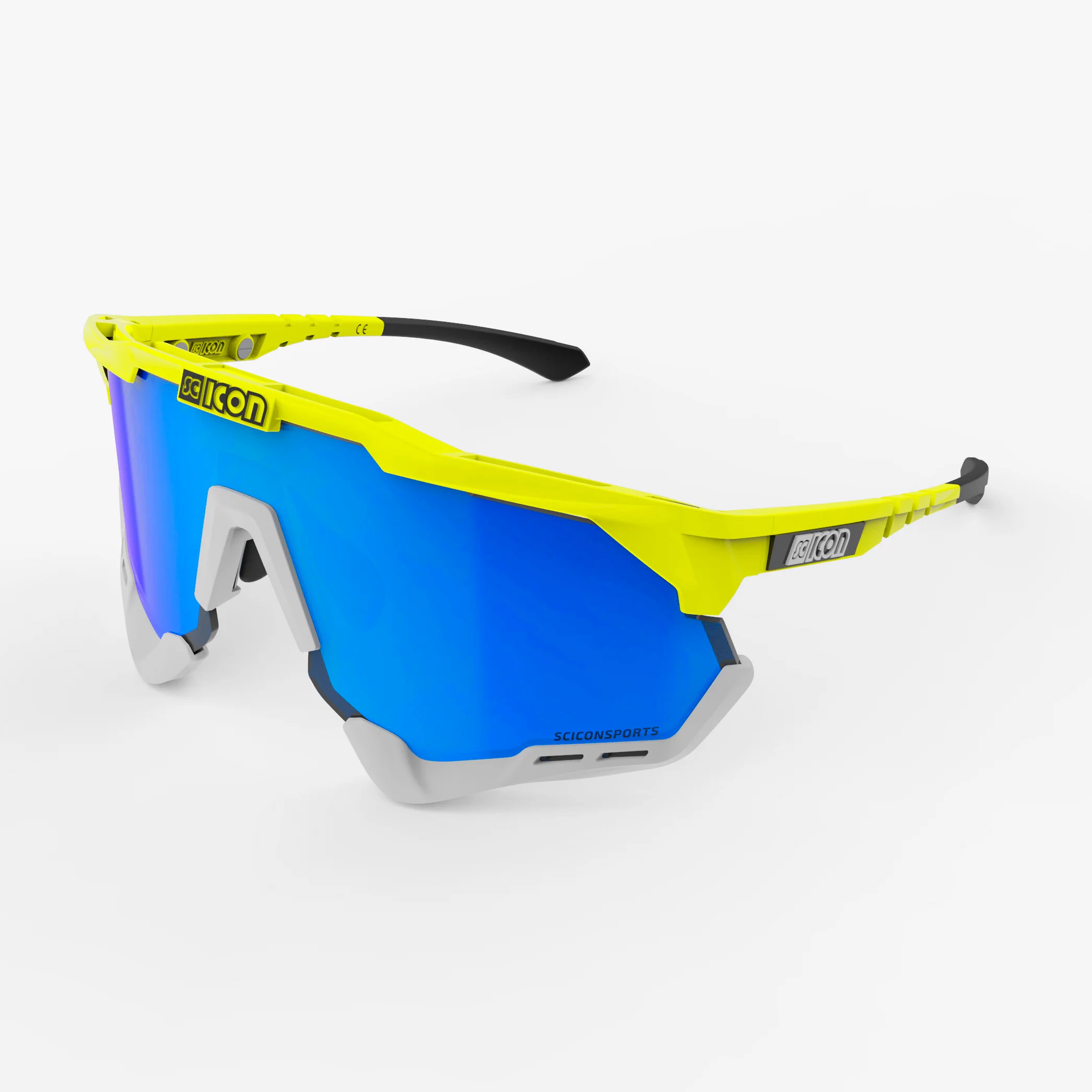 Scicon Aeroshade XL high-performance sport sunglasses with matte carbon frame and red mirrored lenses.