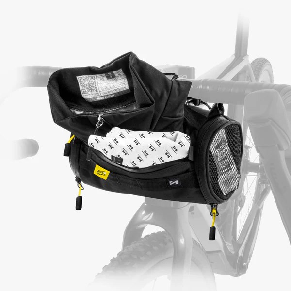Scicon bike handlebar bag with adjustable straps, compact design, and zipper closure for secure storage during cycling.