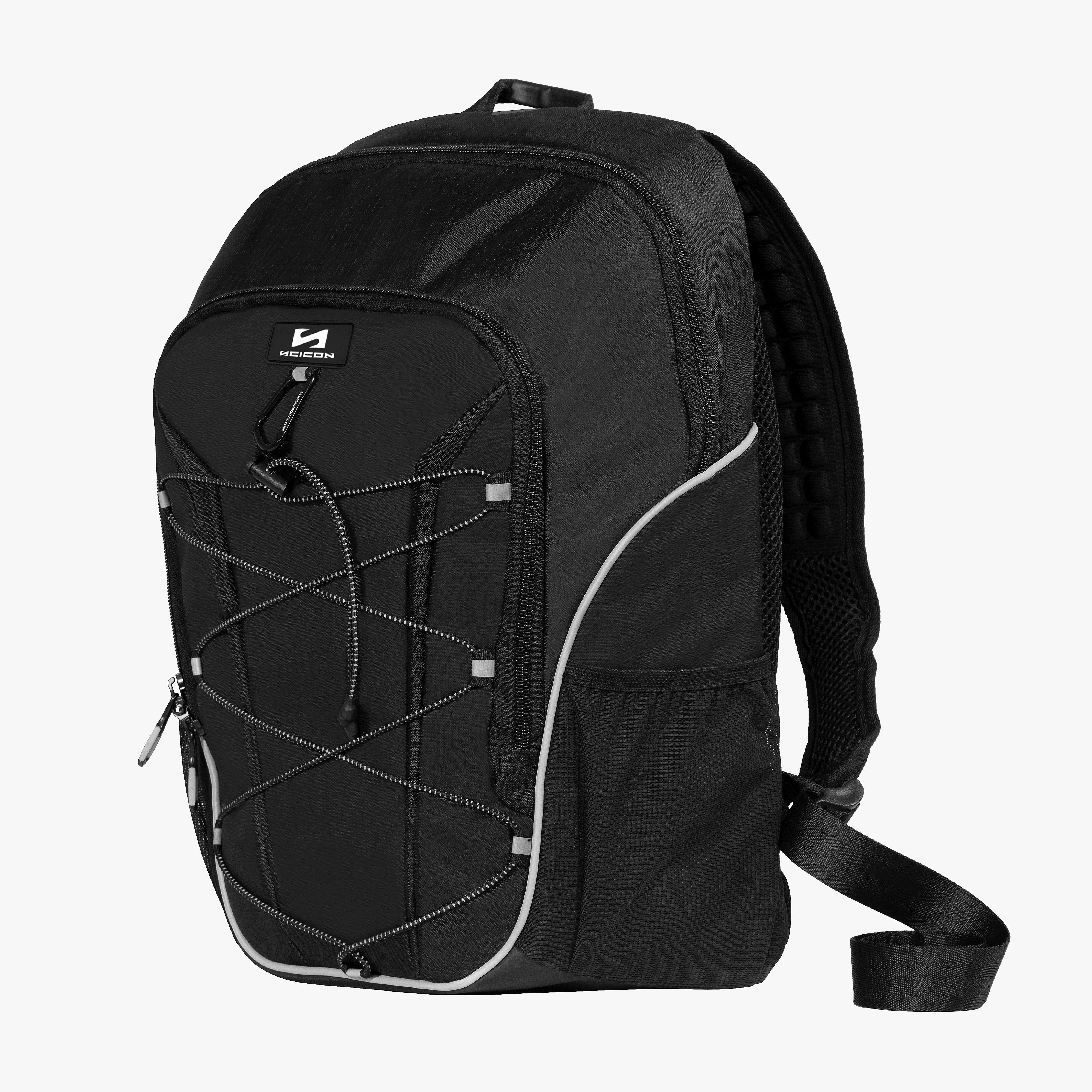 Scicon Compact Sport Backpack 25L with multiple compartments, padded straps, and sleek black design for active use and daily activities.