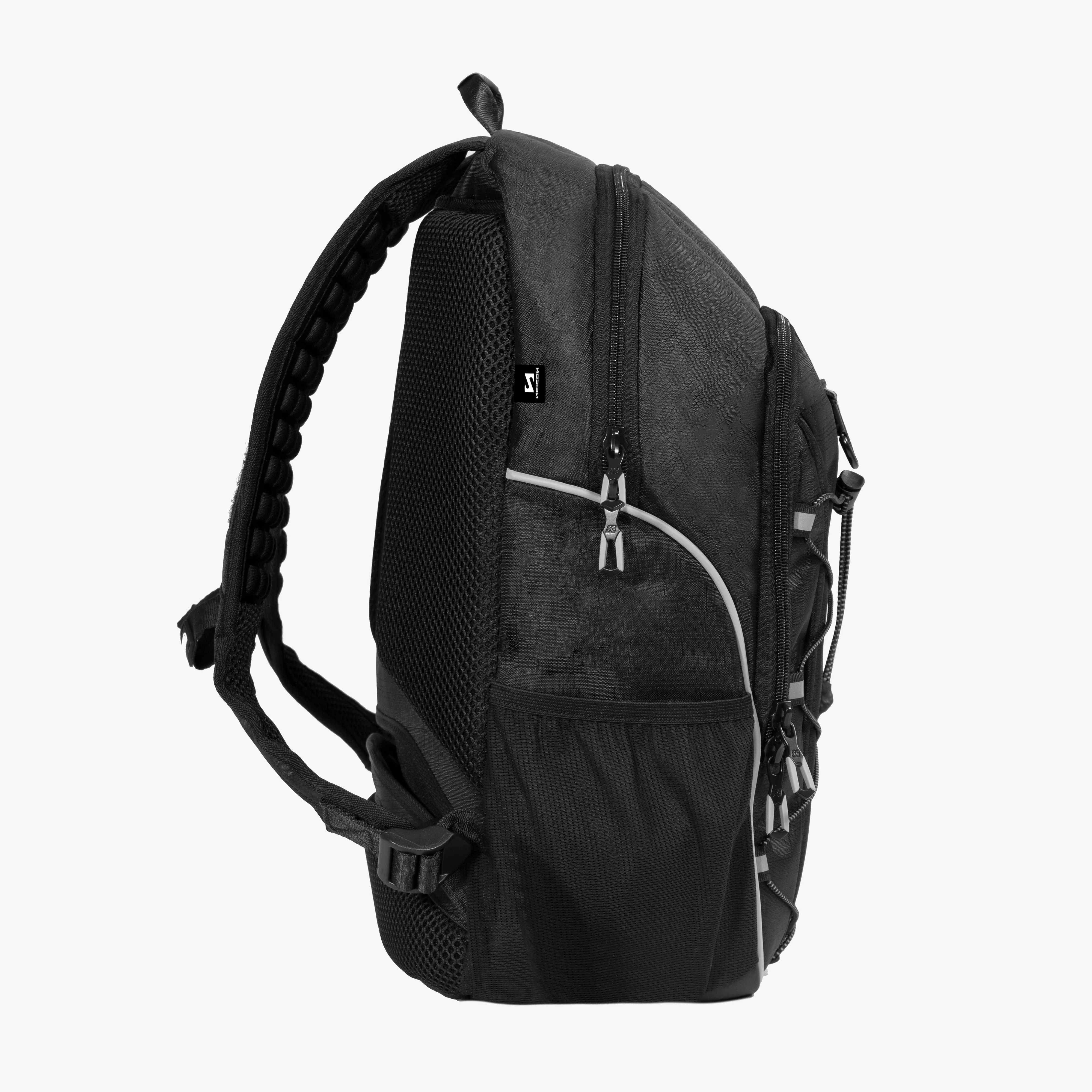 Scicon Compact Sport Backpack 25L showing a sleek black design with adjustable shoulder straps and multiple compartments.