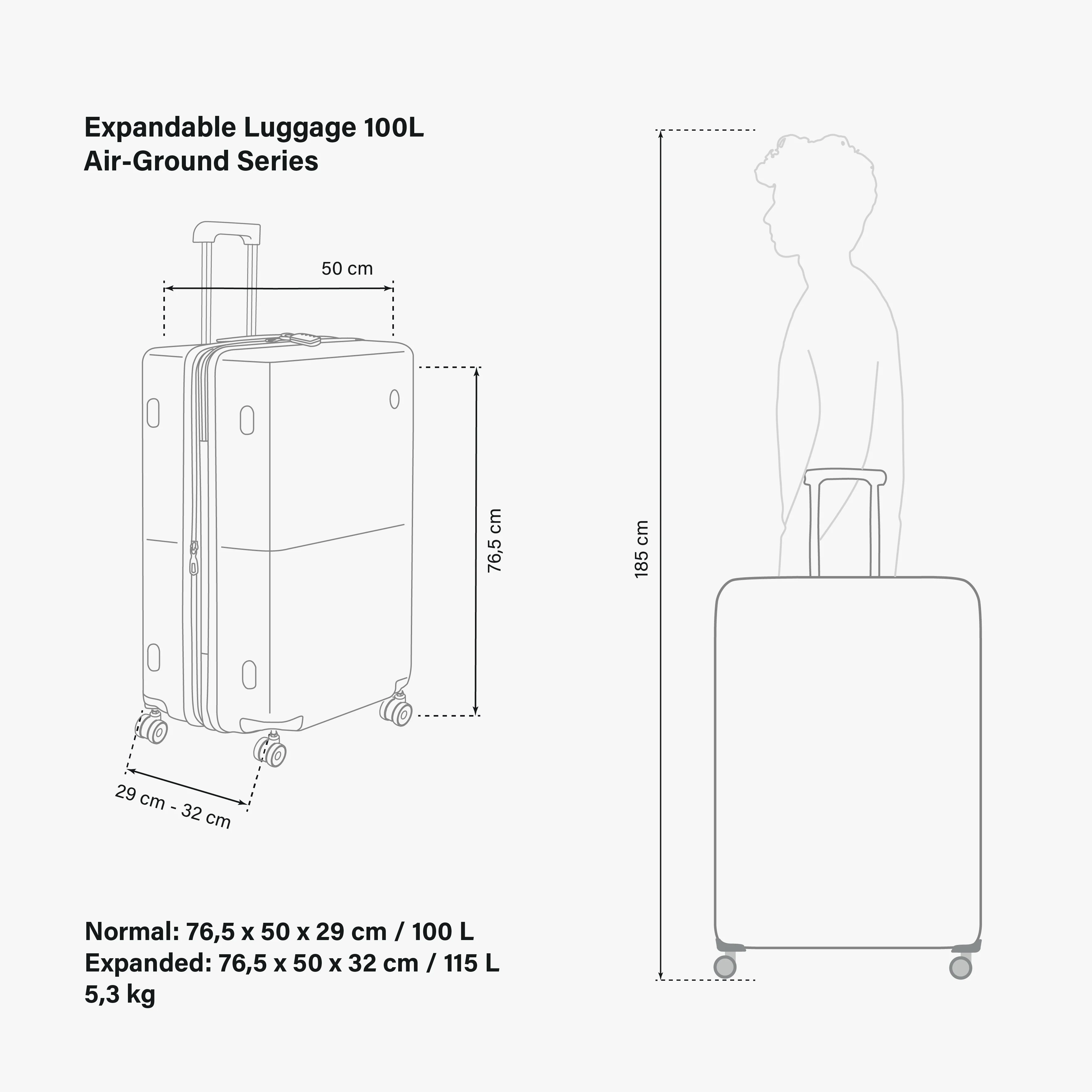 Expandable 100L Trolley by Scicon with sturdy wheels, telescopic handle, and spacious design for travel and storage.