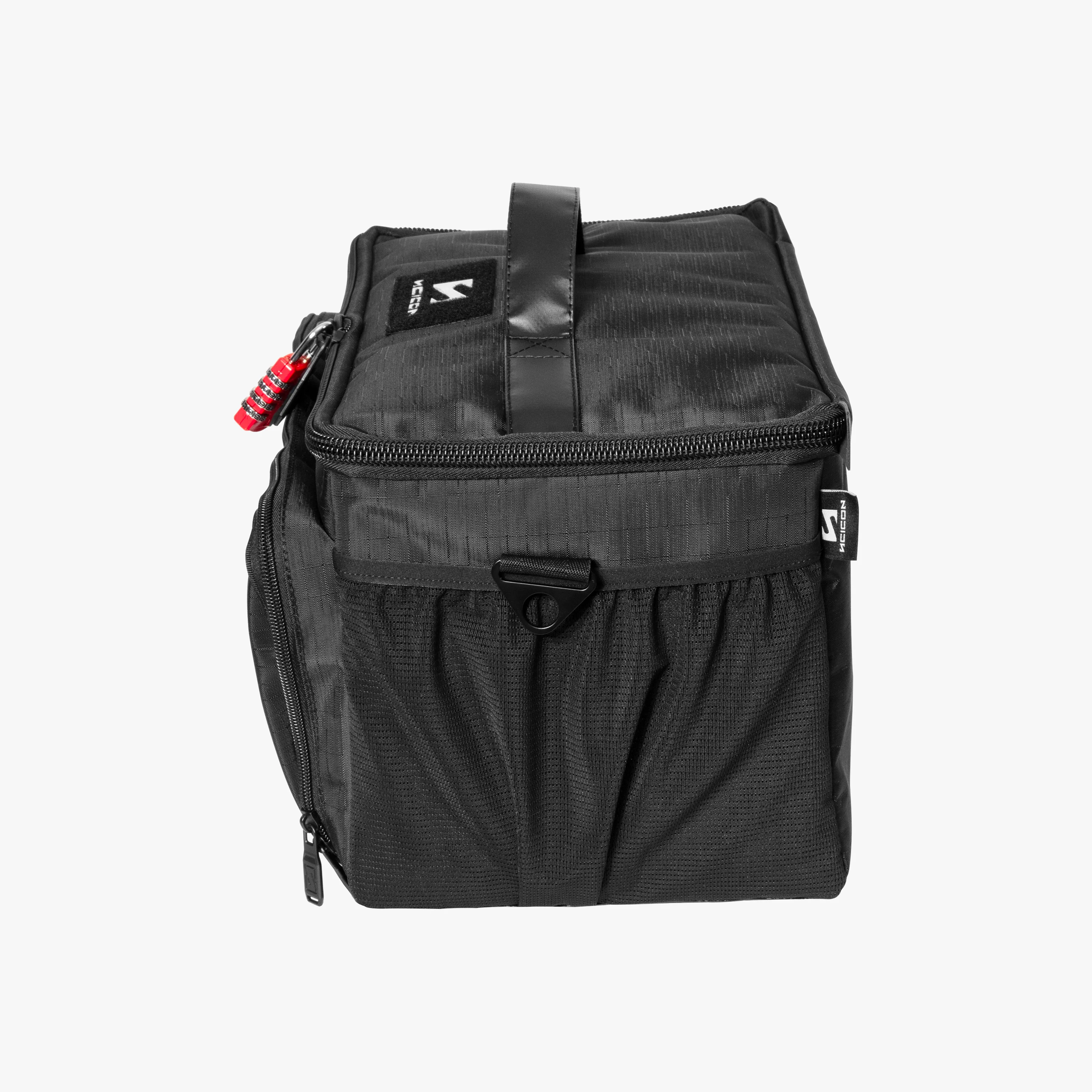 Scicon medical equipment bag with multiple compartments and durable black material for organized storage of medical supplies.