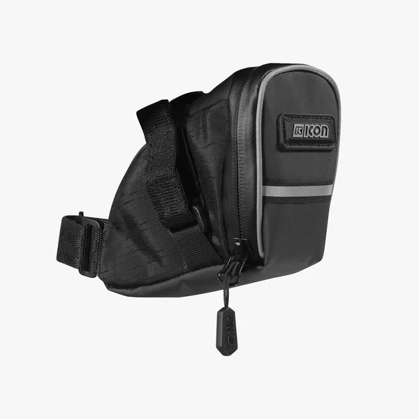 Medium Scicon cycling saddle bag attached to a road bike, designed for storing essentials during rides.