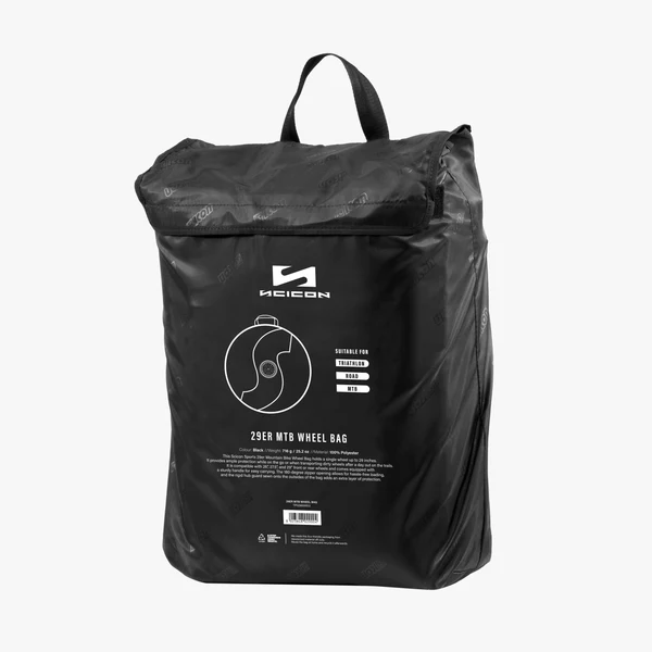 Scicon MTB 29er single wheel bike bag showing padded exterior and wheel compartment for easy transport of mountain bike wheels.