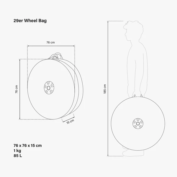 Scicon MTB 29er single wheel bag showing padded black fabric with handle and zip closure for bike wheel transport.