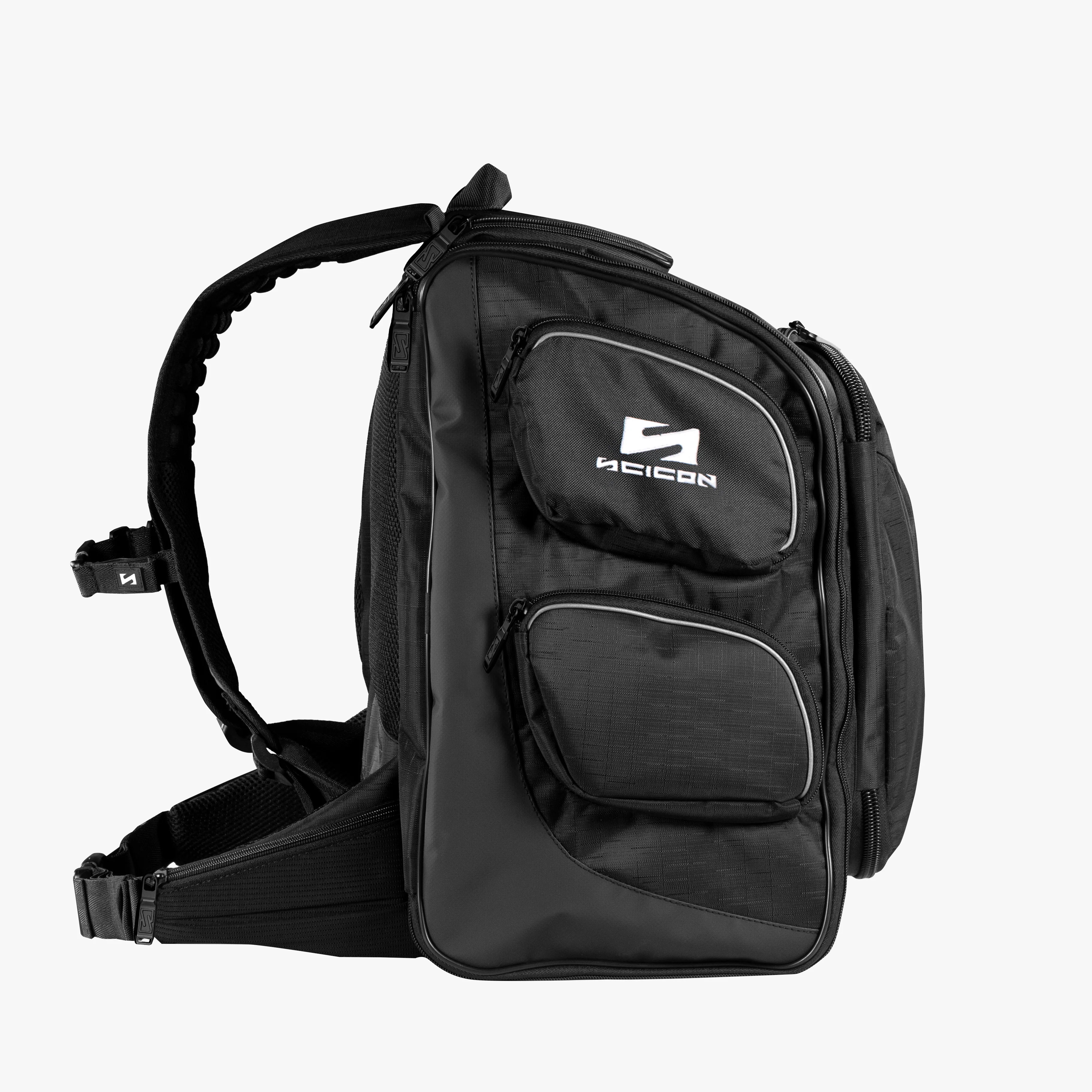 Scicon Physiotherapy Essentials Bag with multiple compartments for therapy tools and supplies, black with adjustable strap.