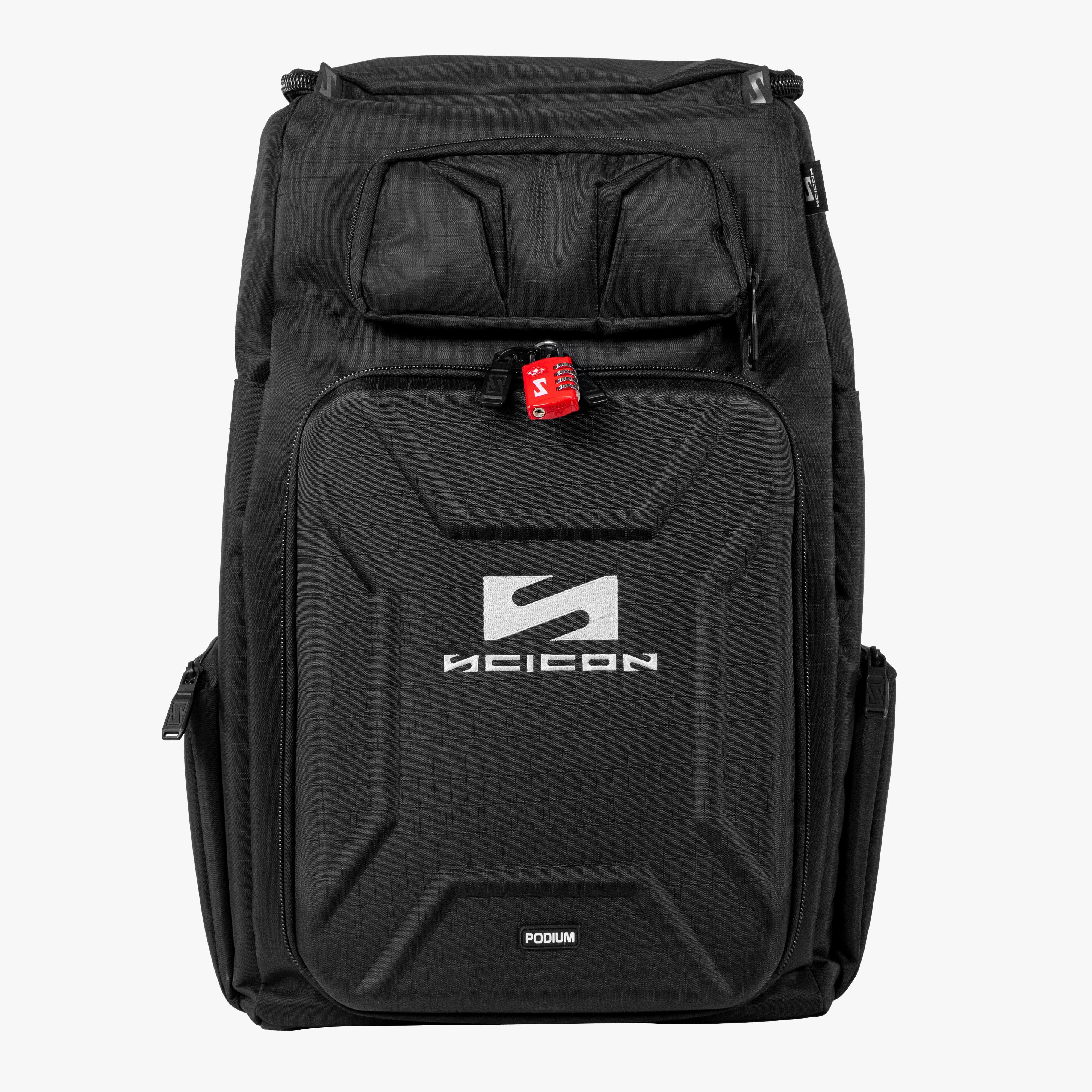 Scicon Podium Compact Sports Backpack 55L with multiple compartments and padded shoulder straps for active travel and sports use.
