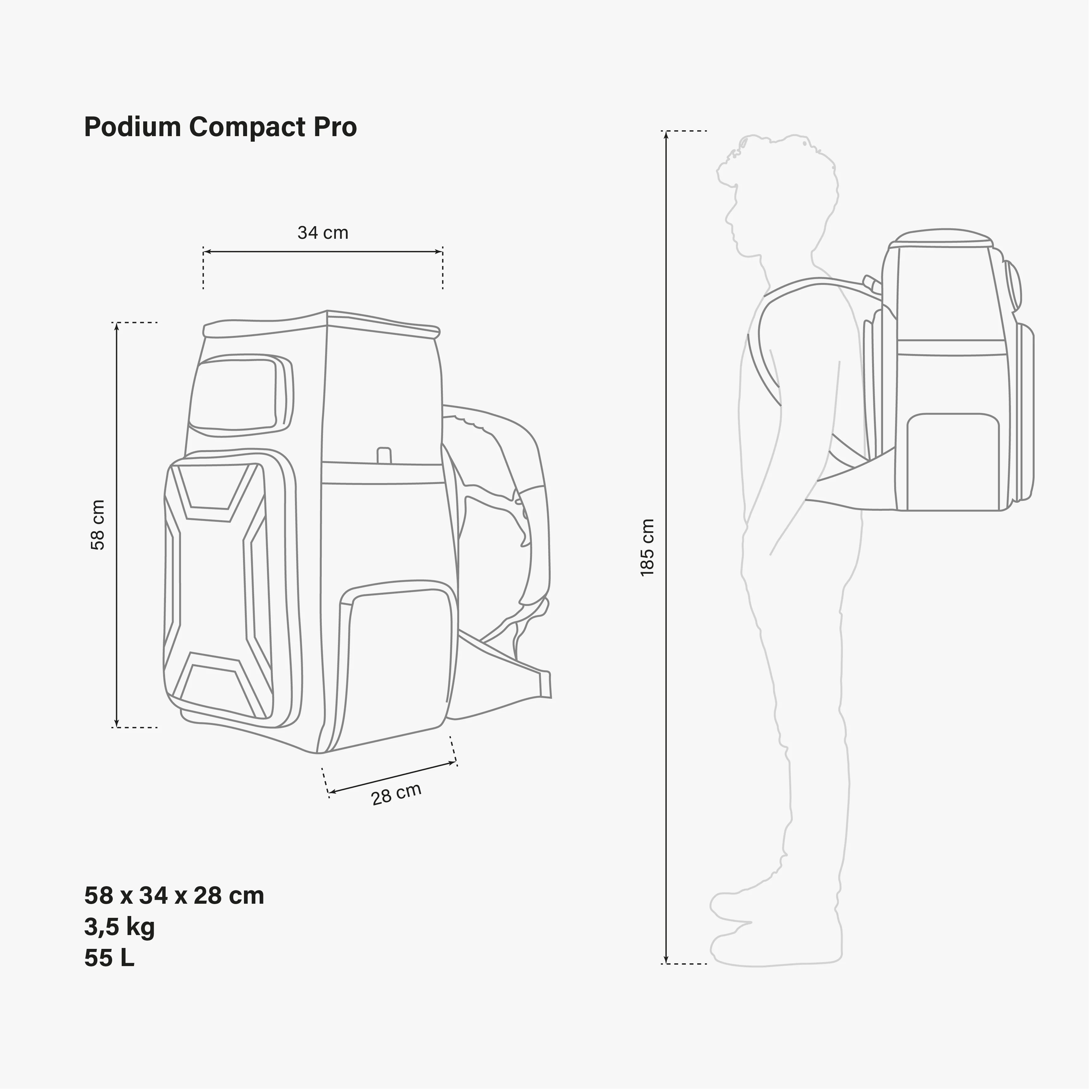 Scicon Podium Compact Sports Backpack in black with multiple compartments and adjustable straps, 55L capacity for active use.