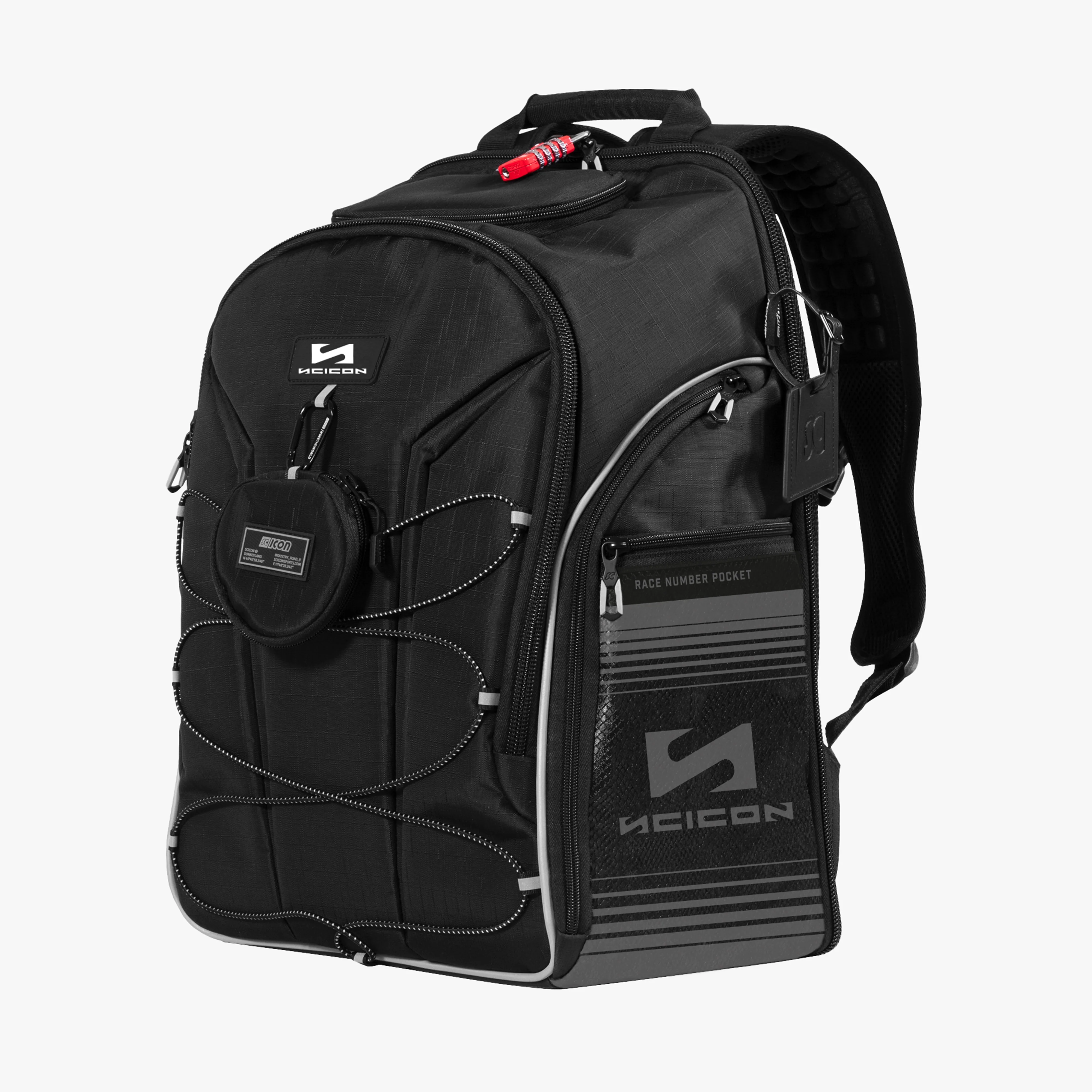Scicon Premium Backpack 35L with multiple compartments, padded straps, and sleek black design for travel and daily use.