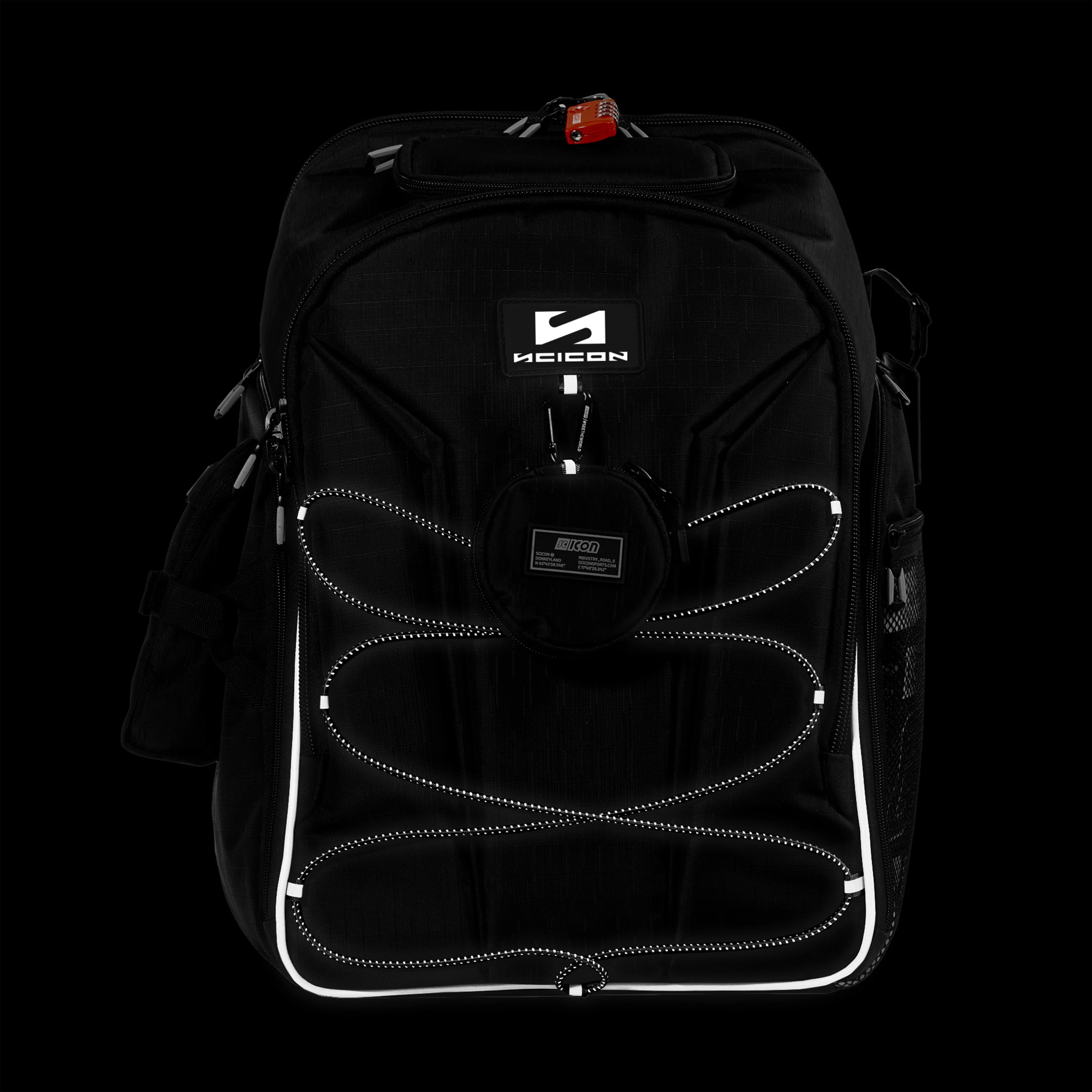 Scicon Premium Backpack 35L in black with multiple compartments and padded straps, suitable for travel and daily use
