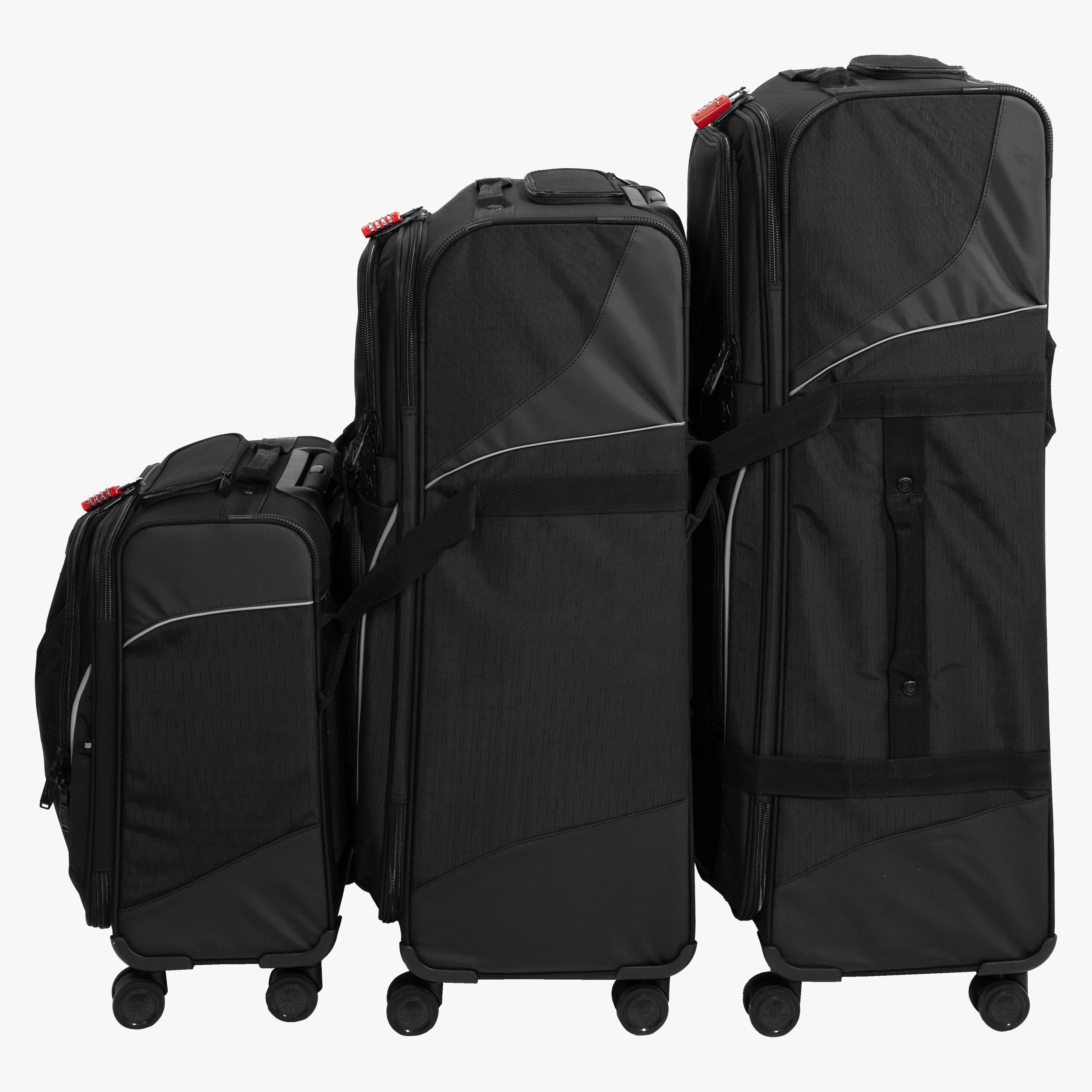 Scicon 110L 4WD trolley luggage with hard shell, four wheels, and retractable handle for durable travel storage.