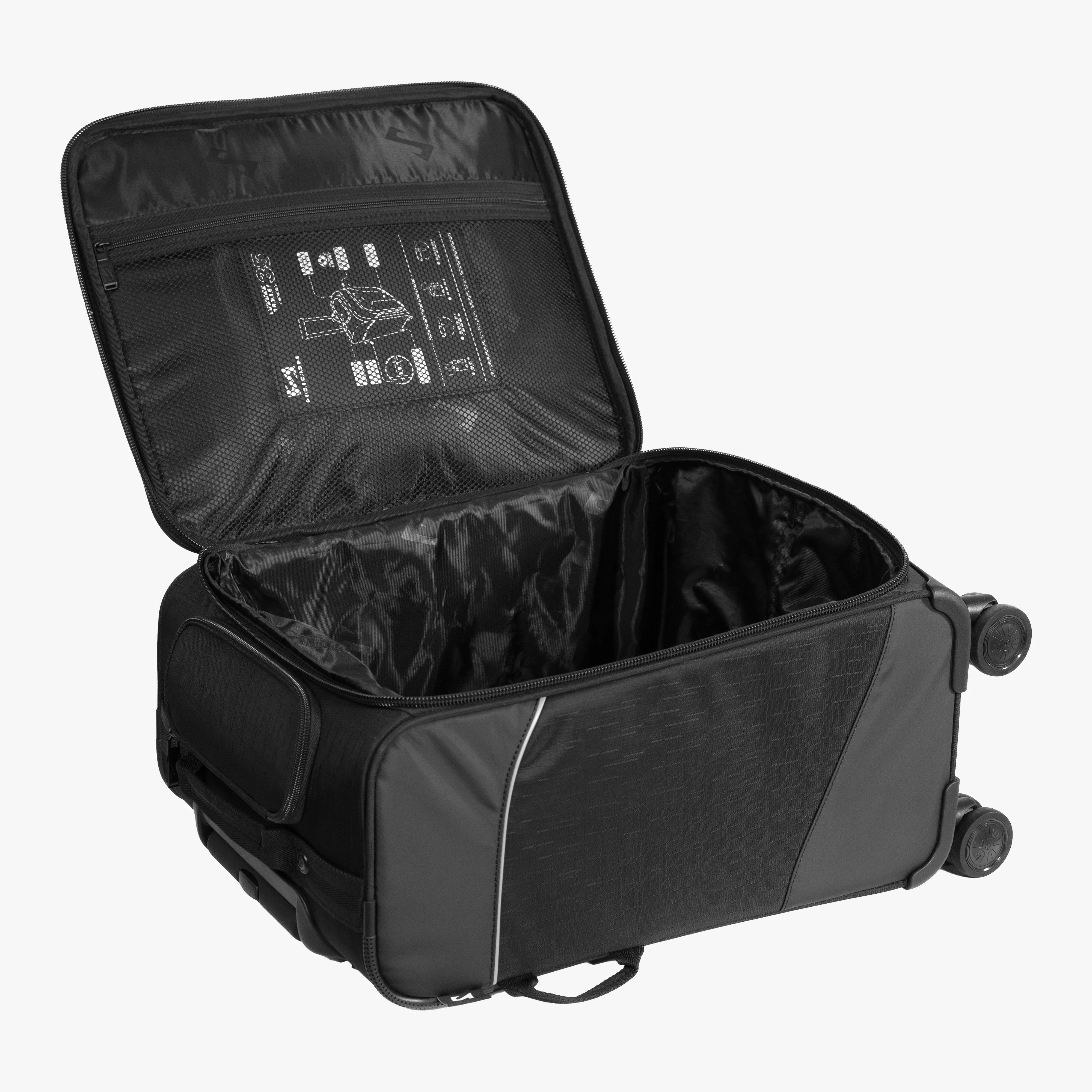 Scicon 35L 4WD Cabin Luggage in black with four wheels, telescopic handle, and durable hard-shell design for travel.