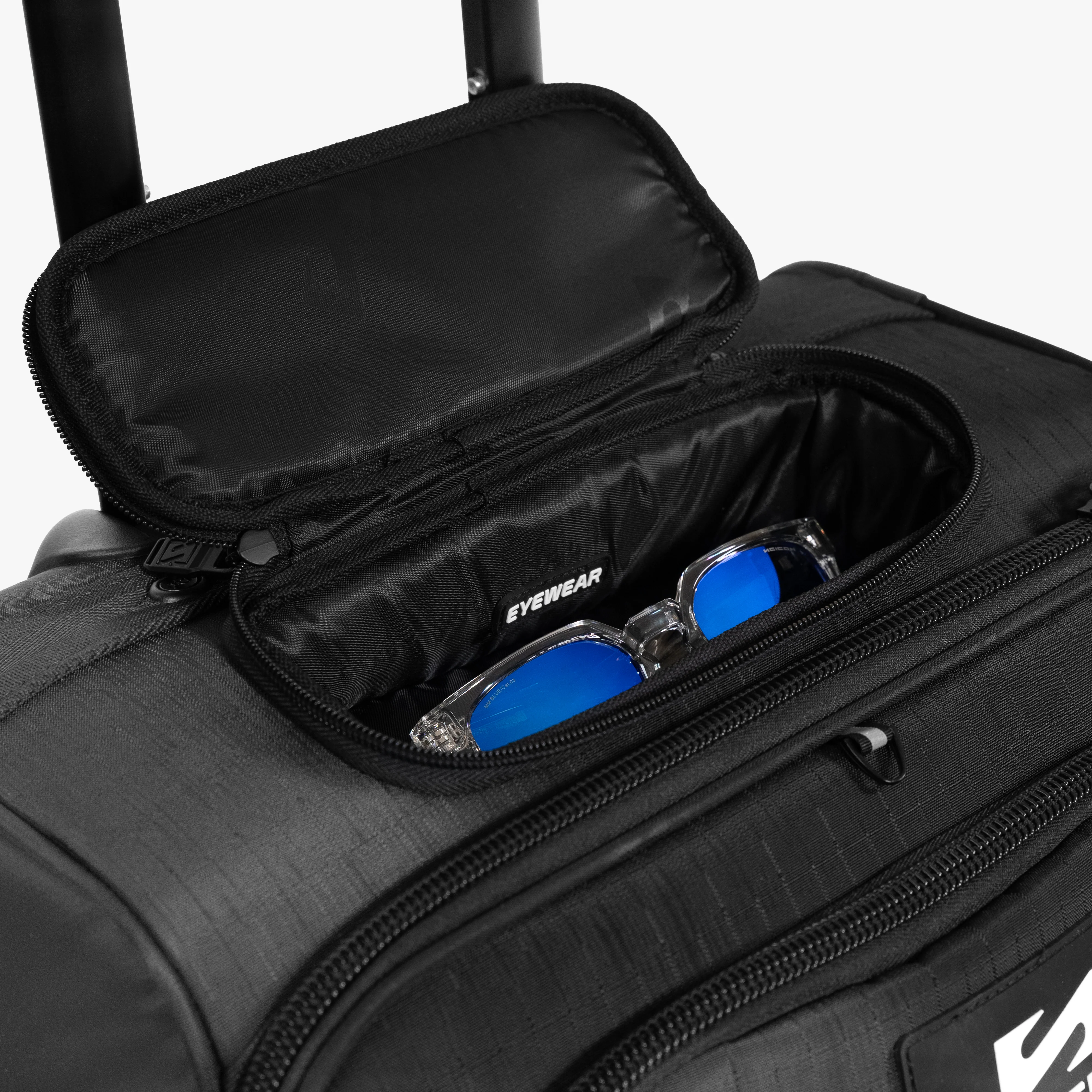 Scicon 35L 4WD Cabin Luggage with hard shell exterior, black color, and four wheels for easy travel.
