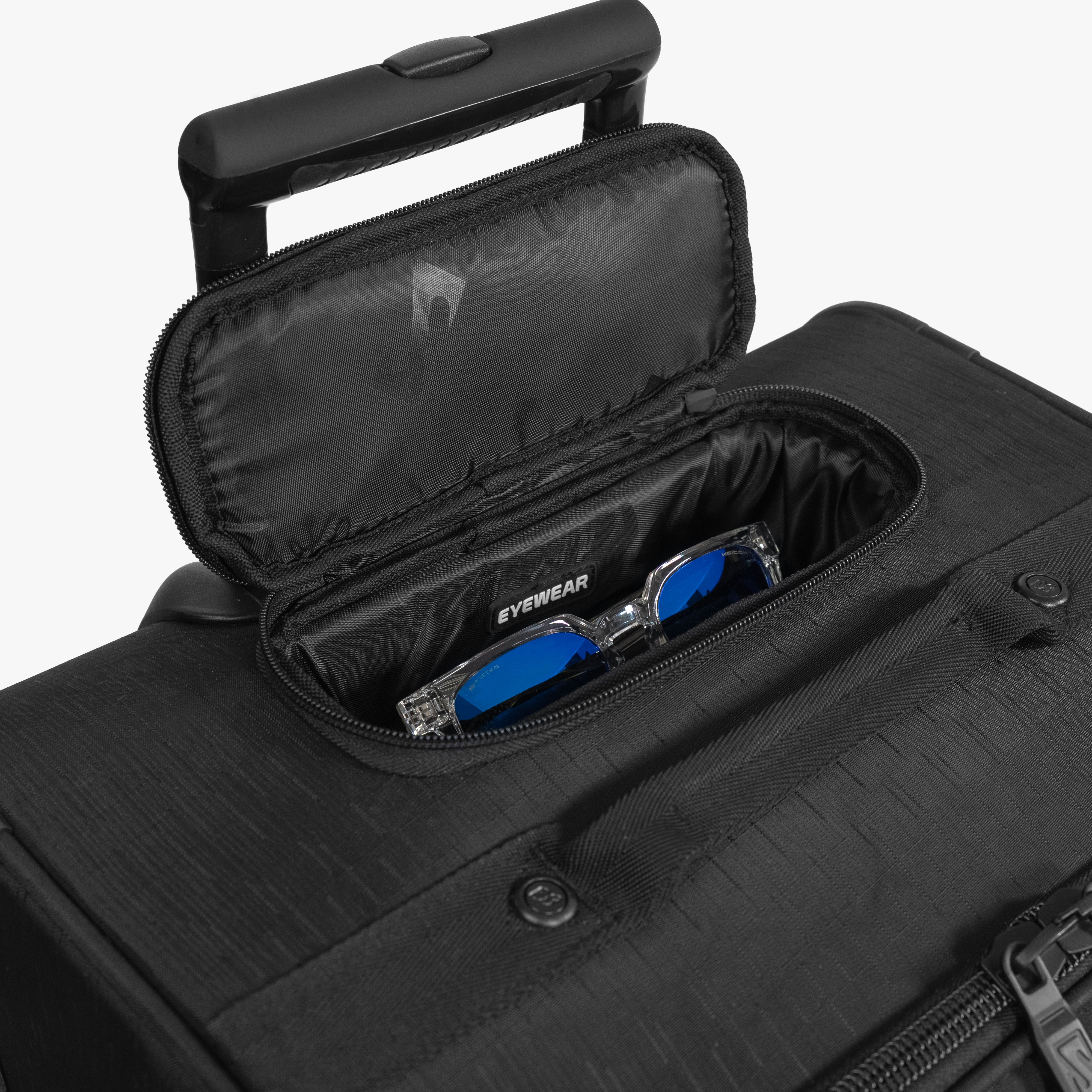 Scicon 80L 4WD Trolley Luggage with durable wheels and spacious interior, black hard-shell suitcase for travel.