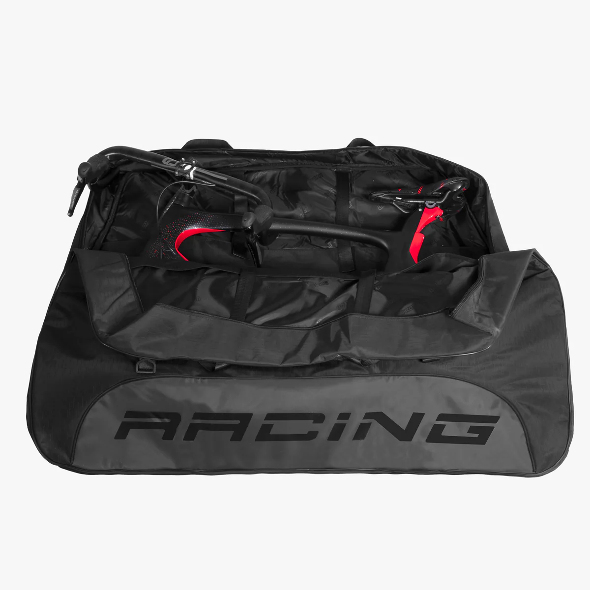 Scicon Soft Bike Travel Bag Travel Plus with padded interior and sturdy handles for protecting bikes during travel.