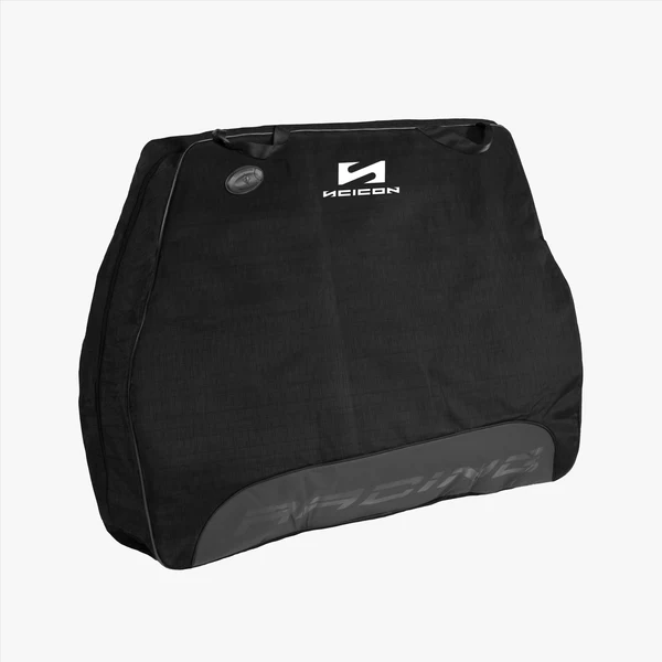 Scicon Travel Plus soft bike travel bag with padded compartments and adjustable straps for secure bike transport.