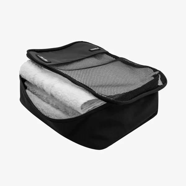 Set of three Scicon travel packing cubes in different sizes for organized luggage storage and easy packing.