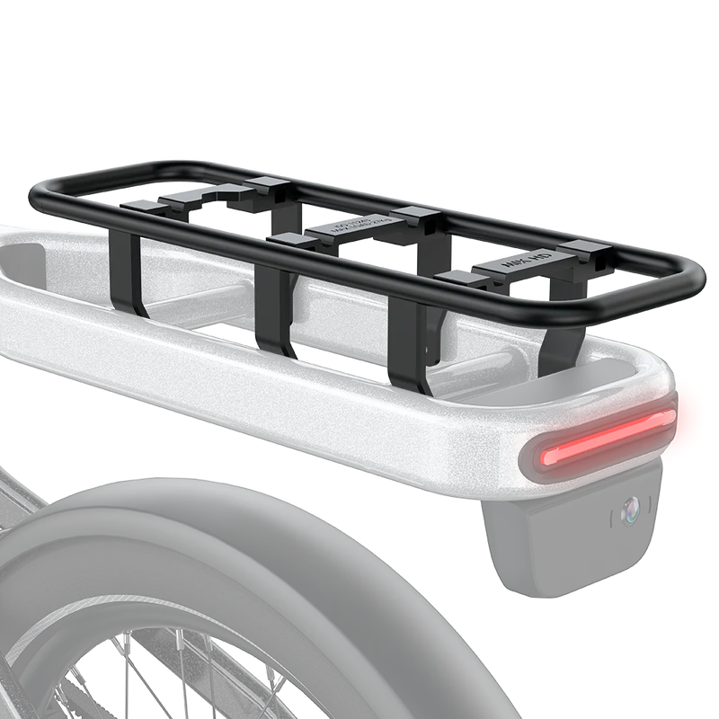 Tarran Bikes MIK HD Cargo Rack mounted on a bicycle, showcasing durable metal construction for carrying gear.