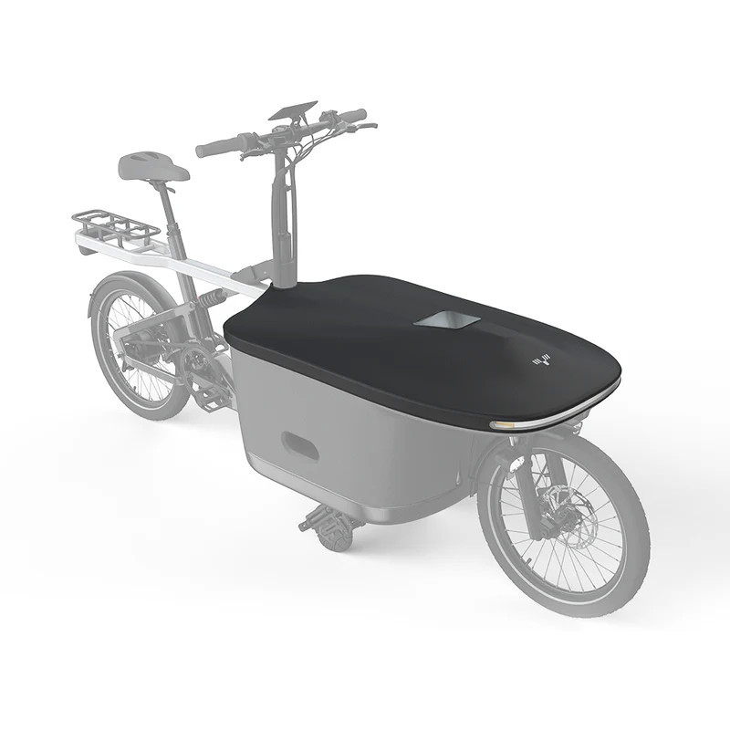 Tarran Waterproof Cargo Box Cover on Tarran Bikes, designed to protect cargo boxes from rain and weather conditions.